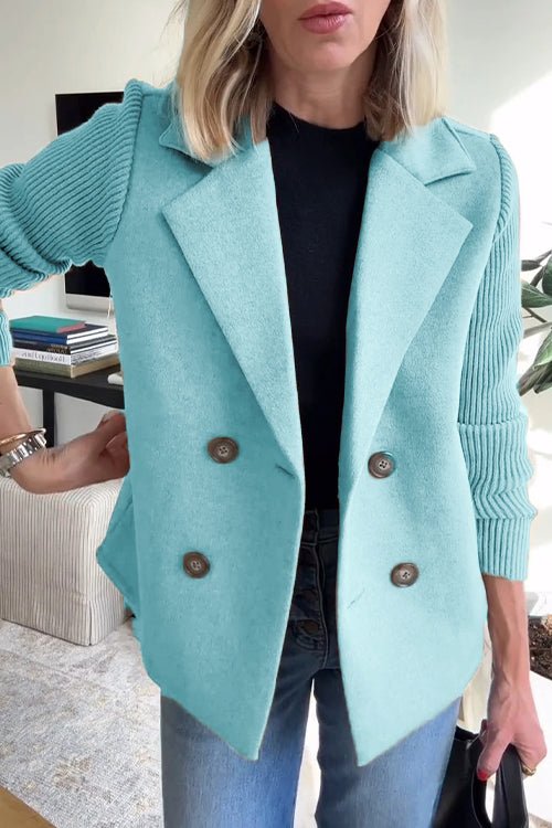 Blazer | Dubbele Knoopsluiting | Gebreide Mouwen-Boutique Moda