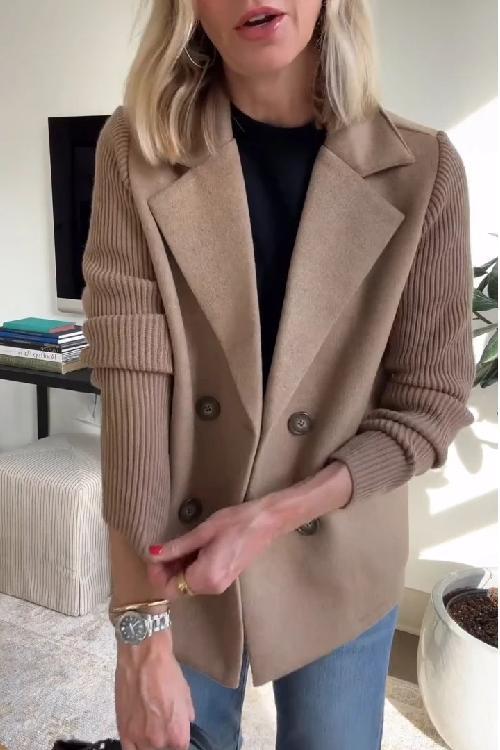 Blazer | Dubbele Knoopsluiting | Gebreide Mouwen-Boutique Moda