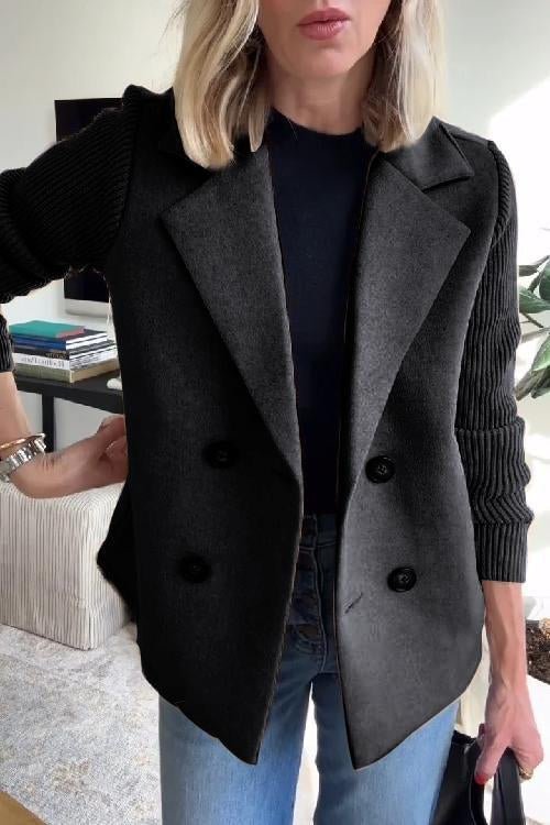 Blazer | Dubbele Knoopsluiting | Gebreide Mouwen-Boutique Moda