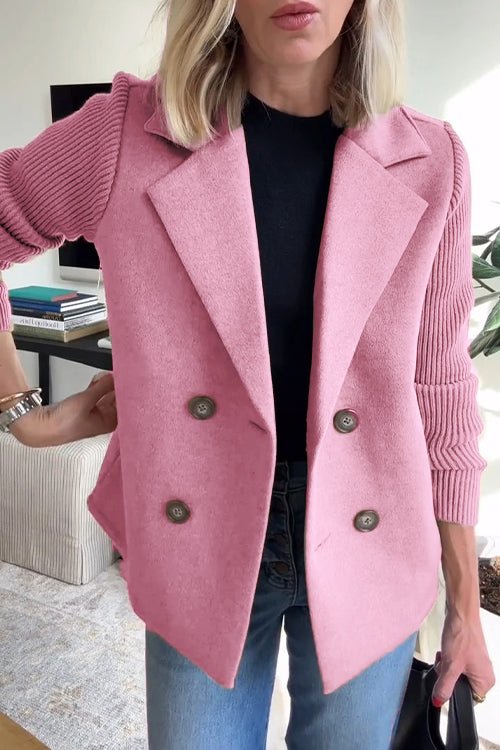 Blazer | Dubbele Knoopsluiting | Gebreide Mouwen-Boutique Moda