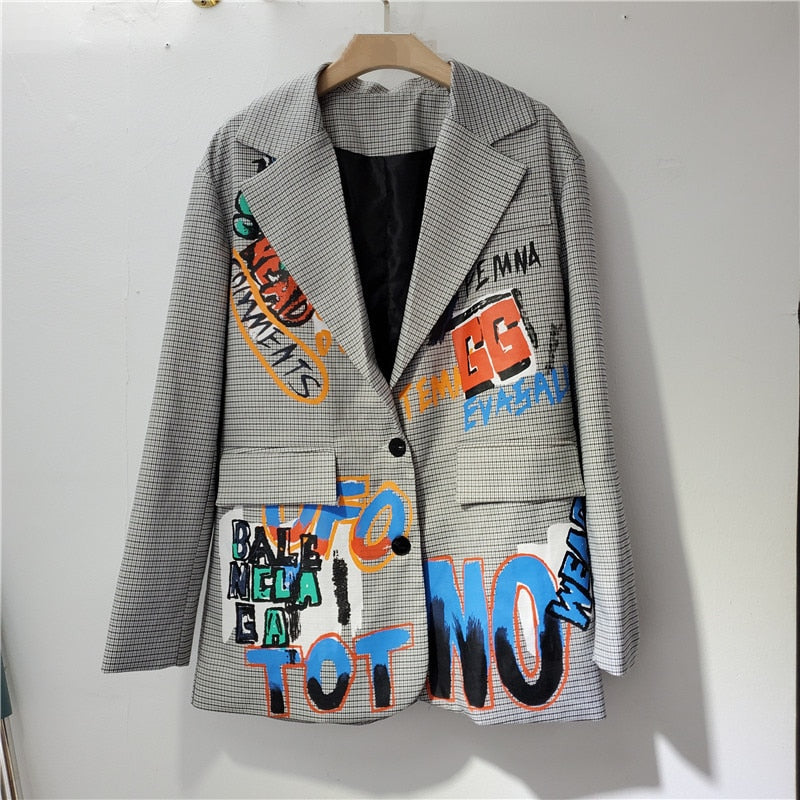 Blazer Oversized | Grijs | Bedrukt | Blazerjasje | Blazer voor dames-Boutique Moda