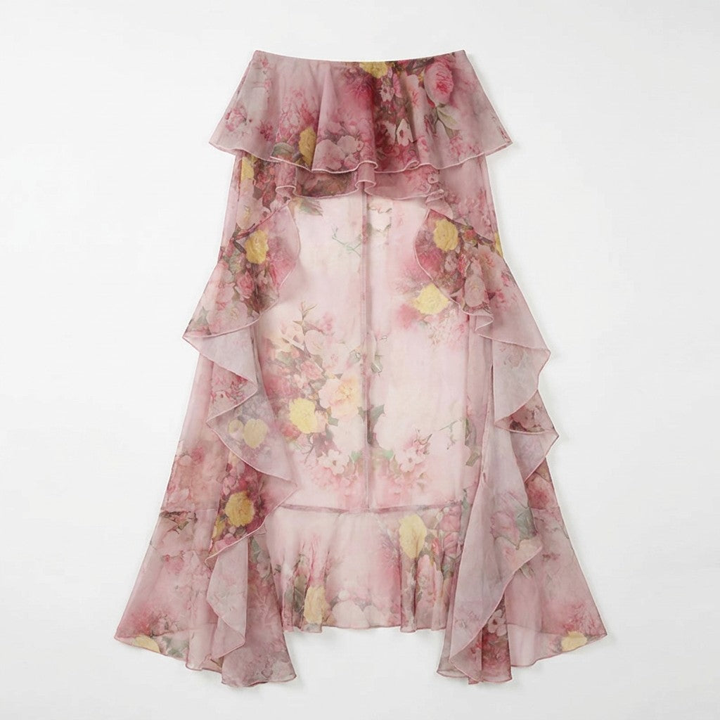 Bloemen Rok Dames | High Low Maxi Rok Met Volants-Boutique Moda