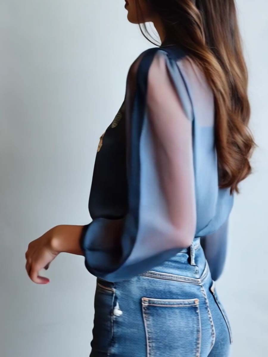 Bloemenblouse | Blauw | Damesblouse met knoopsluiting-Boutique Moda