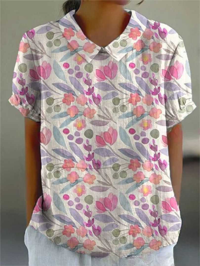Bloemenblouse | Korte Mouw | Loose Fit | Zomertop-Boutique Moda