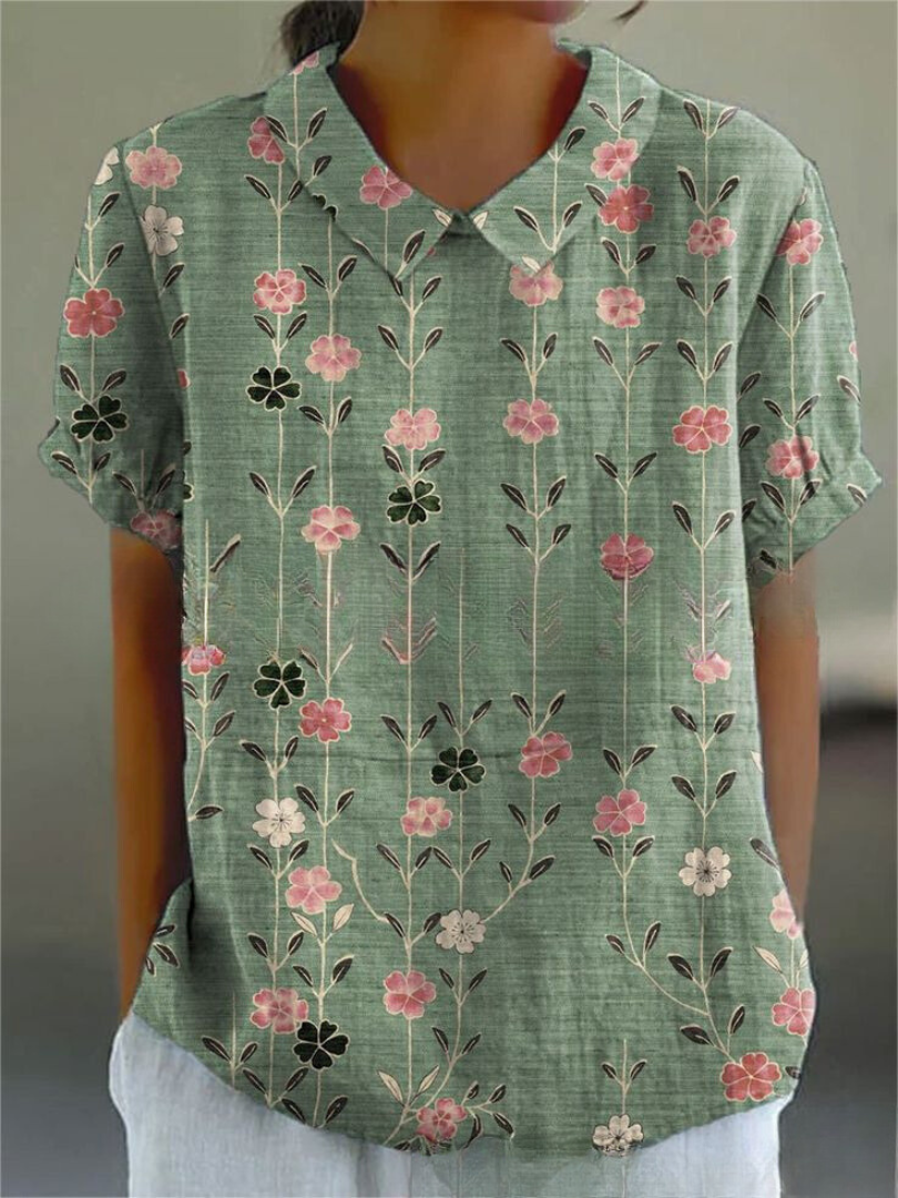 Bloemenblouse | Korte Mouw | Loose Fit | Zomertop-Boutique Moda