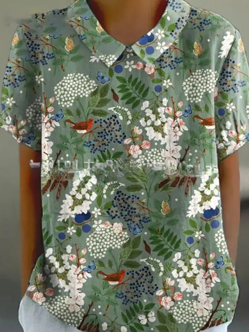 Bloemenblouse | Korte Mouw | Loose Fit | Zomertop-Boutique Moda