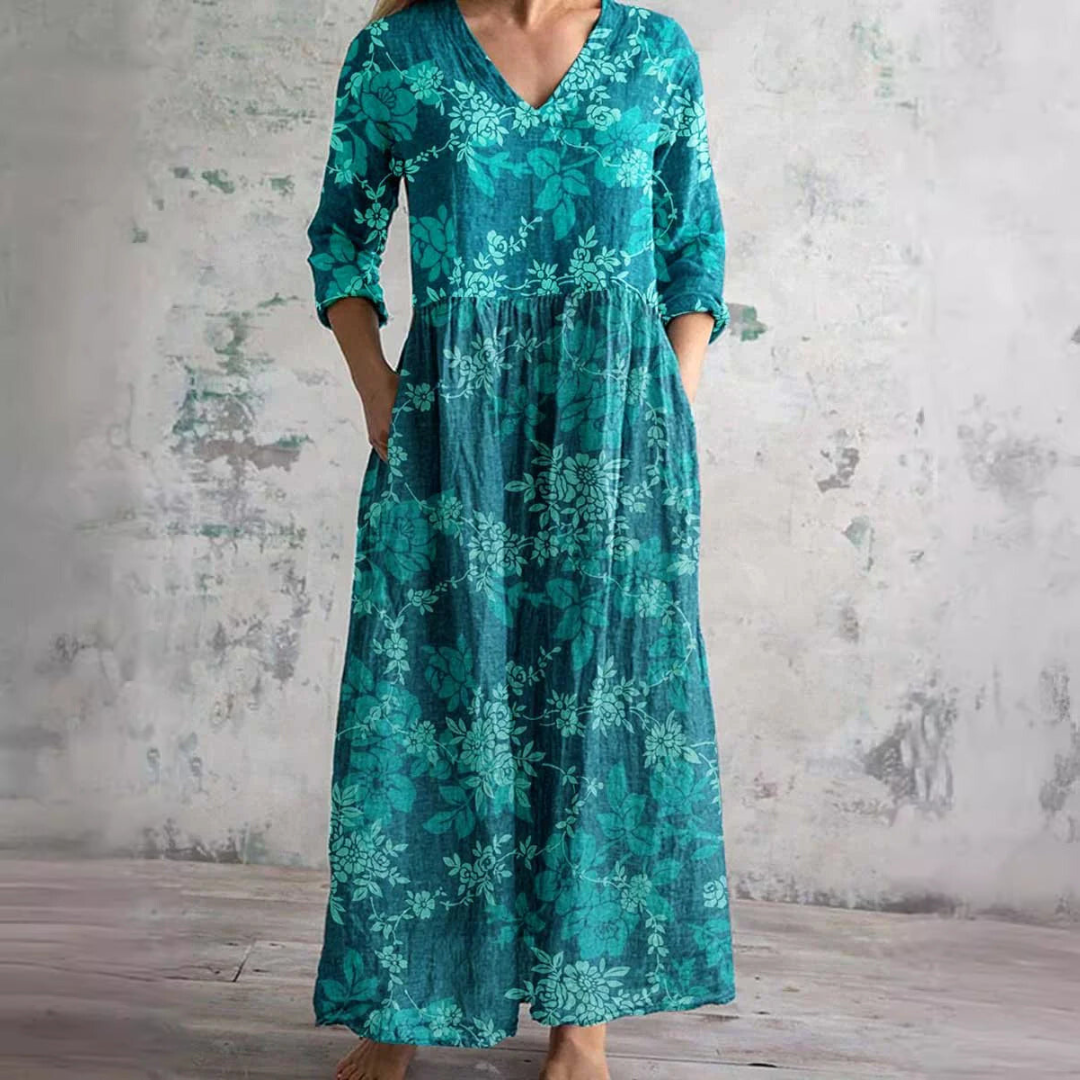 Bloemenjurk Dames – Losse Maxi-jurk met Lange Mouwen en Zakken-Boutique Moda