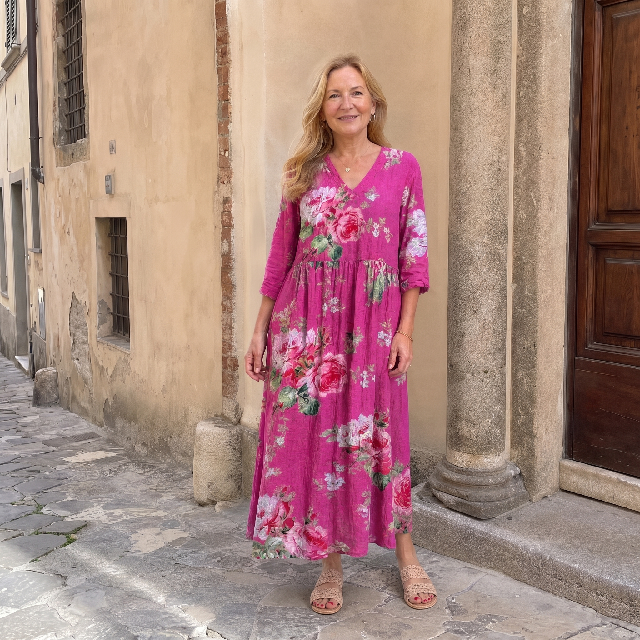 Bloemenjurk Dames – Losse Maxi-jurk met Lange Mouwen en Zakken-Boutique Moda