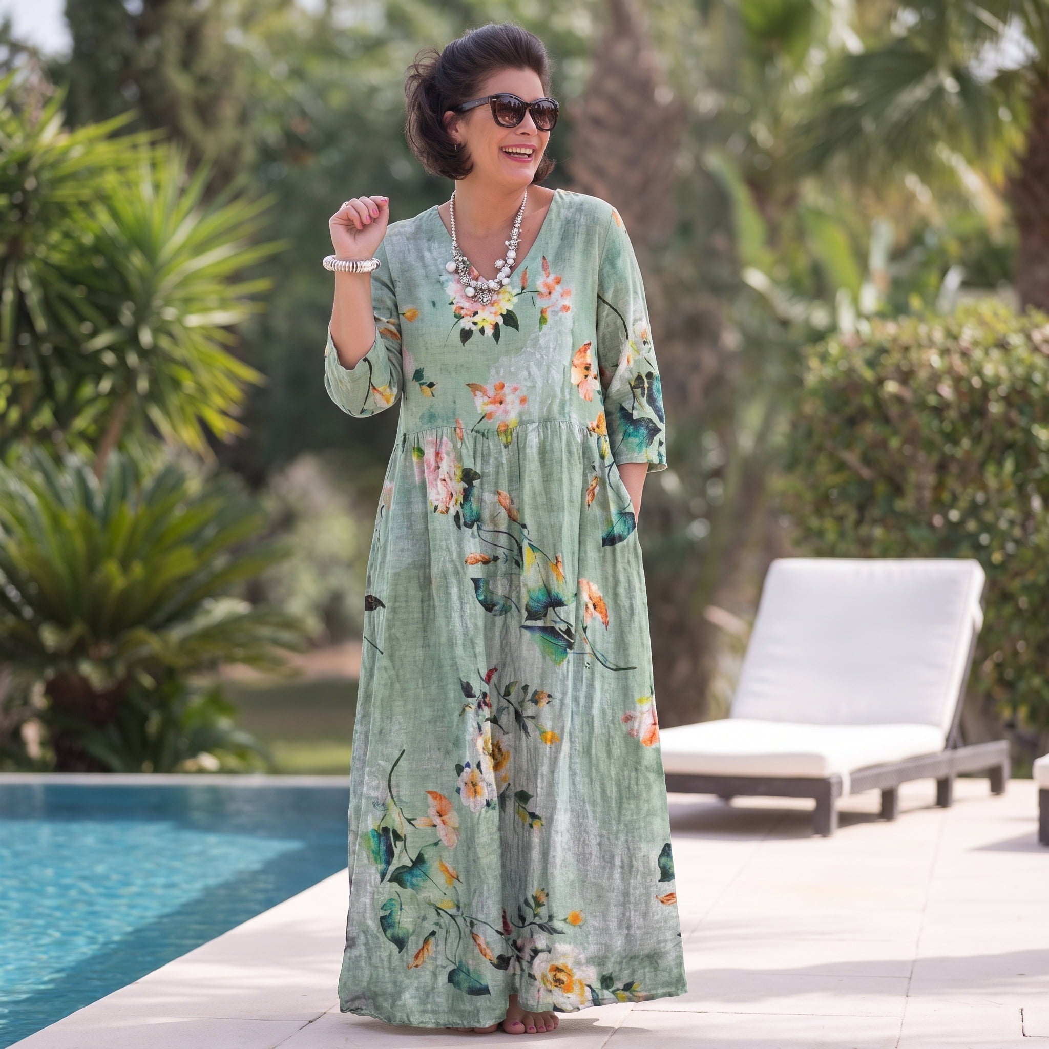 Bloemenjurk Dames – Losse Maxi-jurk met Lange Mouwen en Zakken-Boutique Moda