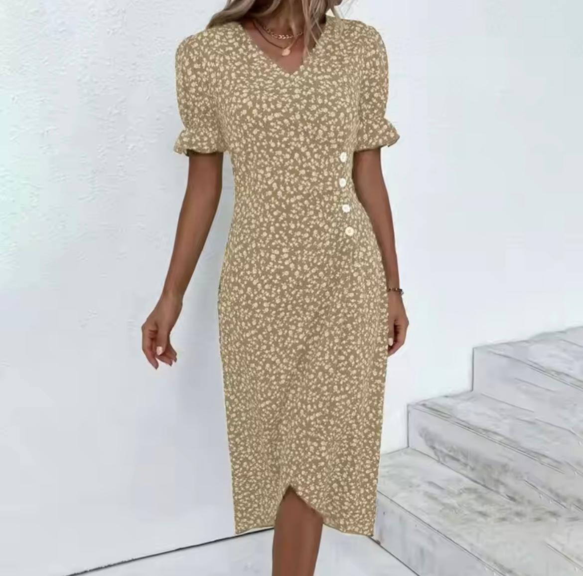 Bloemenjurk | Korte mouwen | Midi | Wikkeljurk | Zomerjurk-Boutique Moda