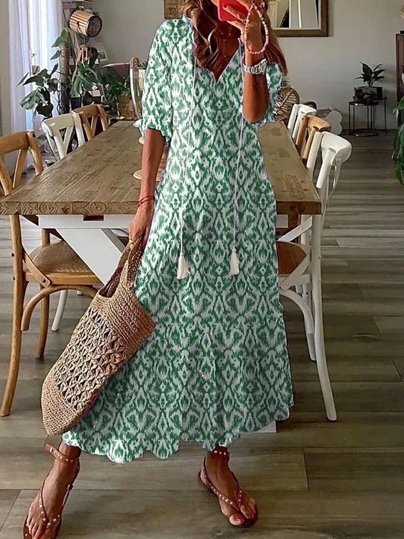 Bloemenjurk - Losse Boho Maxi zomerjurk met halve mouwen-Boutique Moda