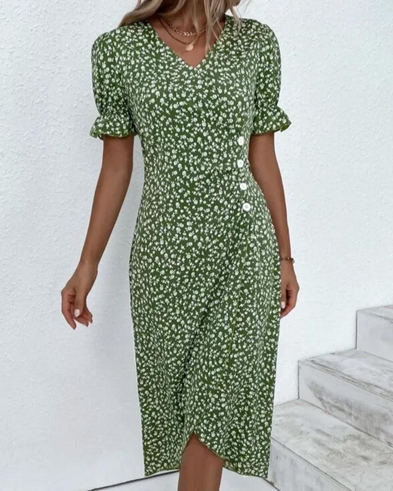 Bloemenjurk - Midi Bloem Zomerjurk met korte mouwen-Boutique Moda