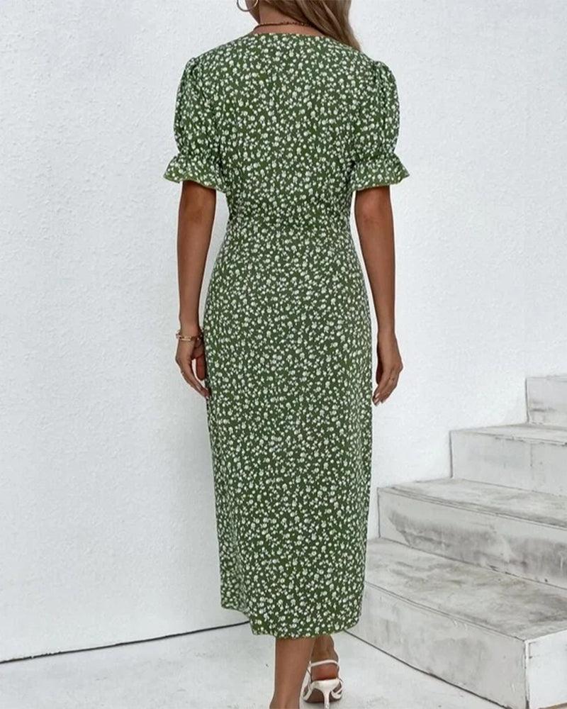 Bloemenjurk - Midi Bloem Zomerjurk met korte mouwen-Boutique Moda