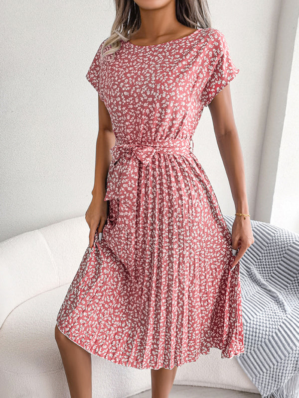 Bloemenjurk - Strikt in de taille - Korte mouwen - Knie-lengte jurk - Zomerjurk-Boutique Moda