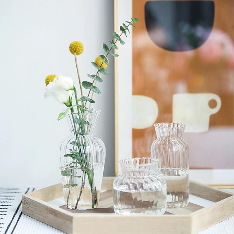 Bloemenvaas Glas | Ribbels Transparant | Klein voor Tafel-Boutique Moda