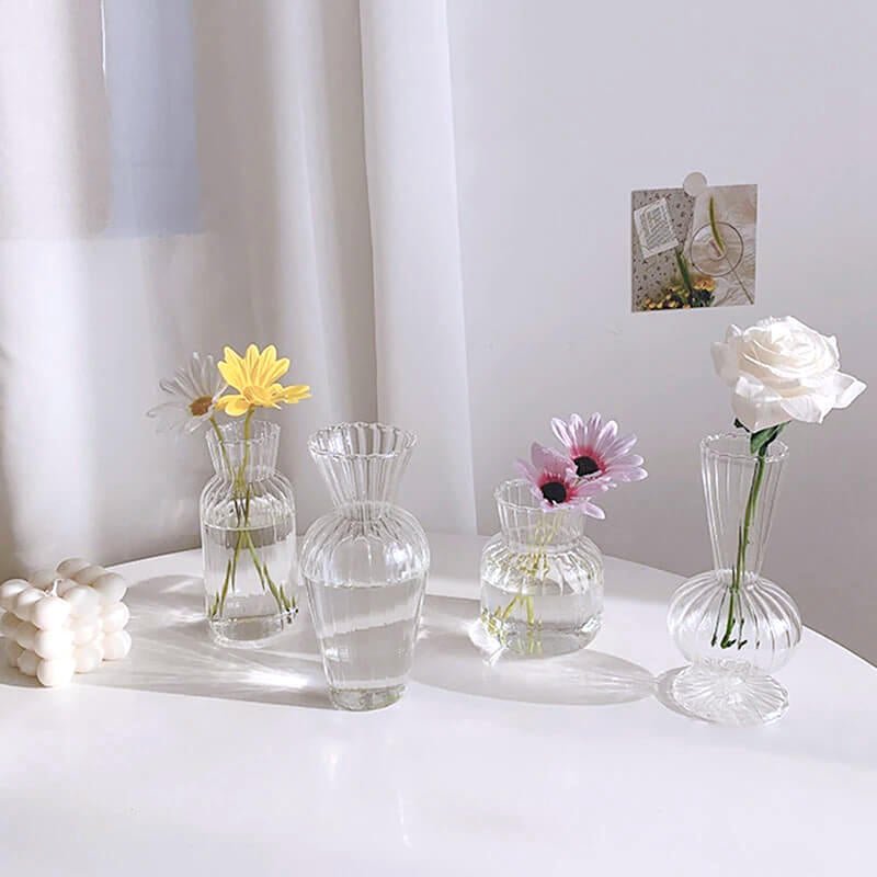 Bloemenvaas Glas | Ribbels Transparant | Klein voor Tafel-Boutique Moda
