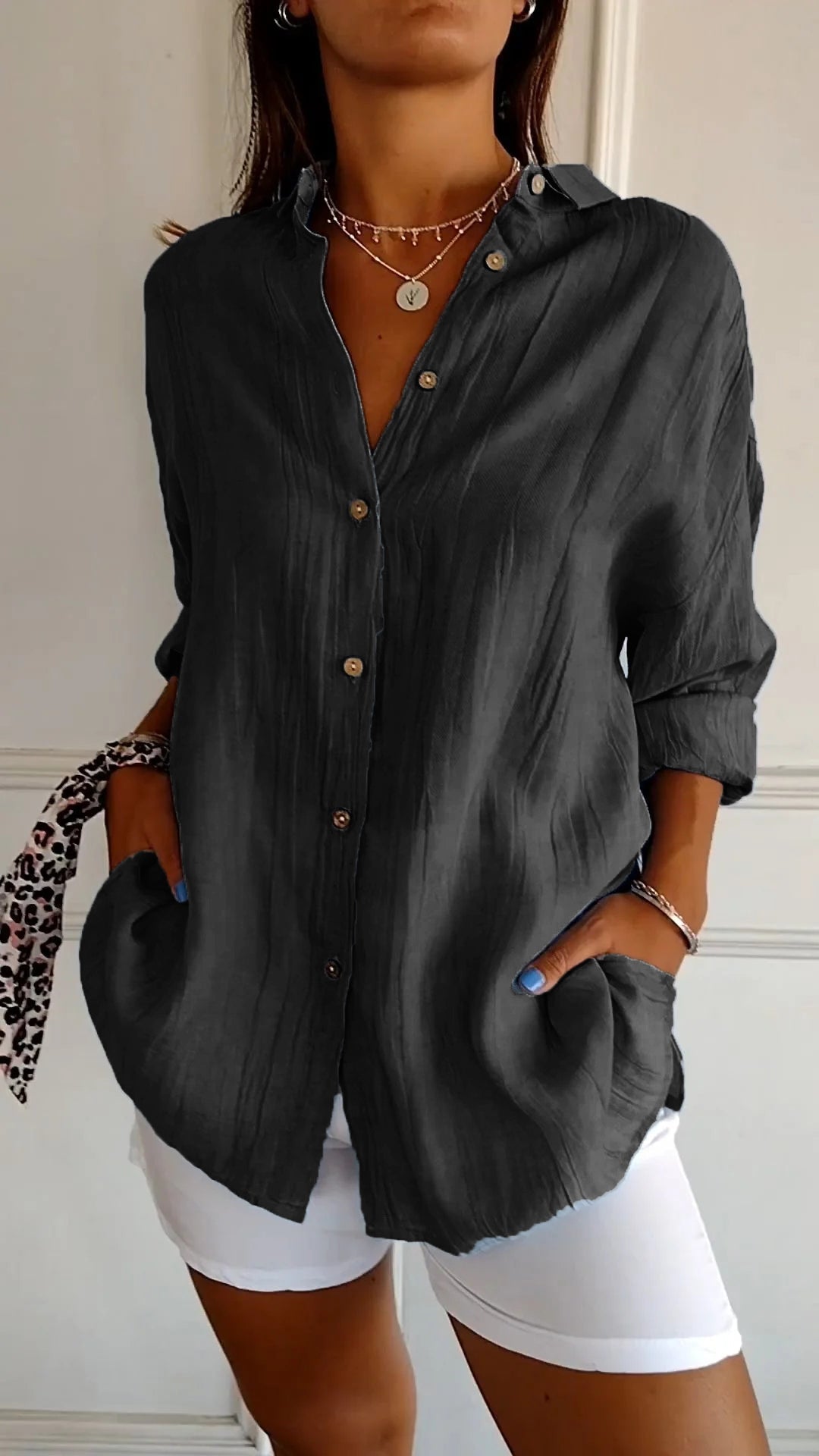 Blouse | Lichtgewicht | Lange mouw | Damesblouse met knoopsluiting-Boutique Moda