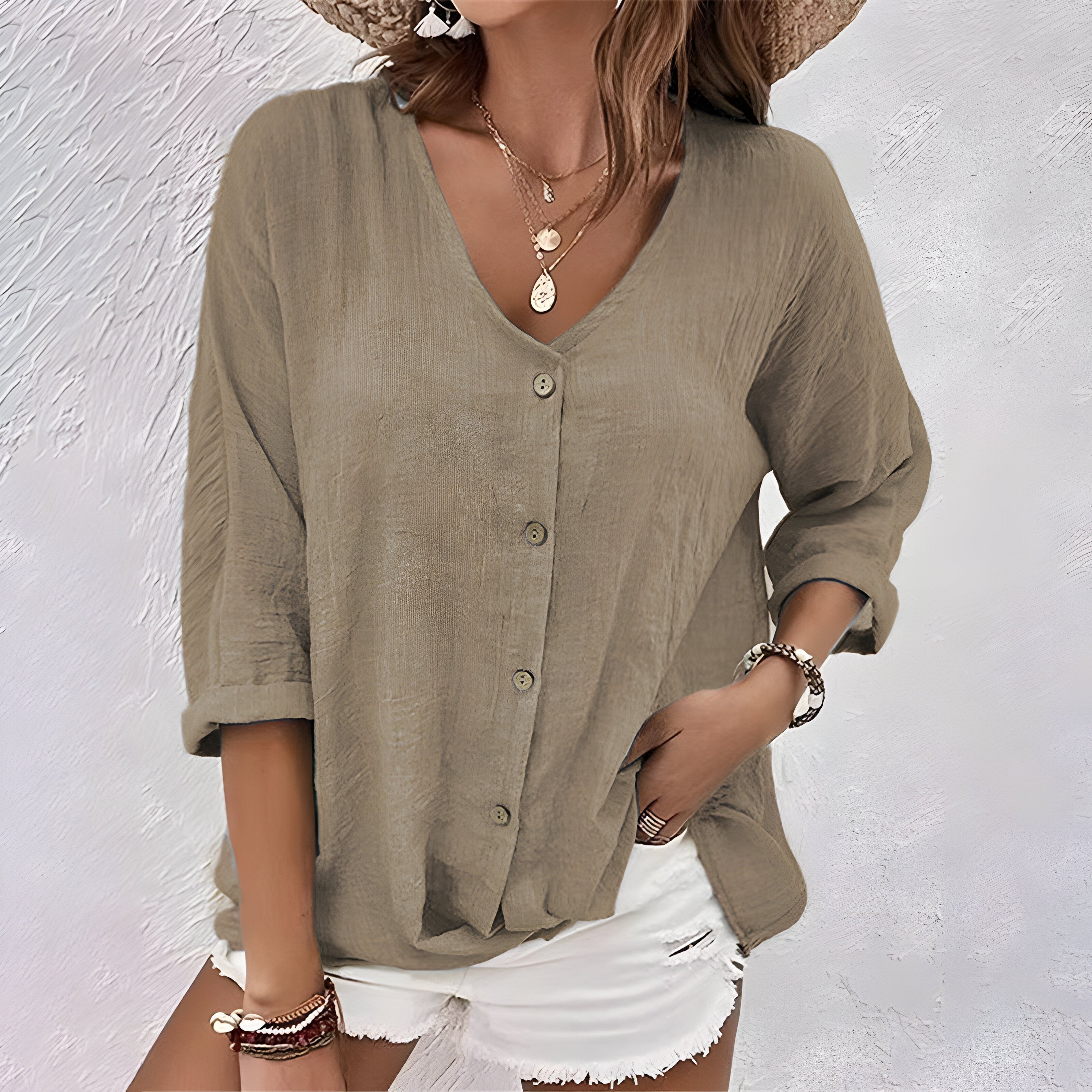 Blouse met knoopsluiting – Licht – Losse pasvorm – Blouse met lange mouwen – Zomertop voor dames-Boutique Moda