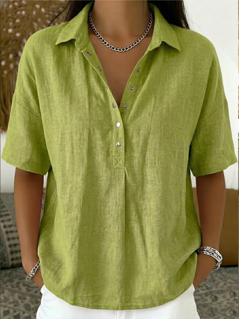 Blouse met korte mouwen – Casual damesblouse met kraag en knoopsluiting-Boutique Moda