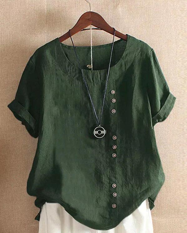 Blouse met korte mouwen - Lichtgewicht losvallende blouse met knoopsluiting voor dames-Boutique Moda