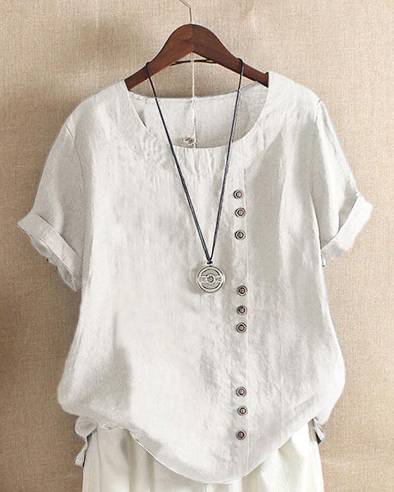 Blouse met korte mouwen - Lichtgewicht losvallende blouse met knoopsluiting voor dames-Boutique Moda