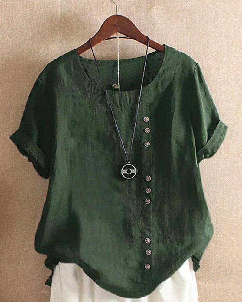 Blouse met korte mouwen - Lichtgewicht losvallende blouse met knoopsluiting voor dames-Boutique Moda