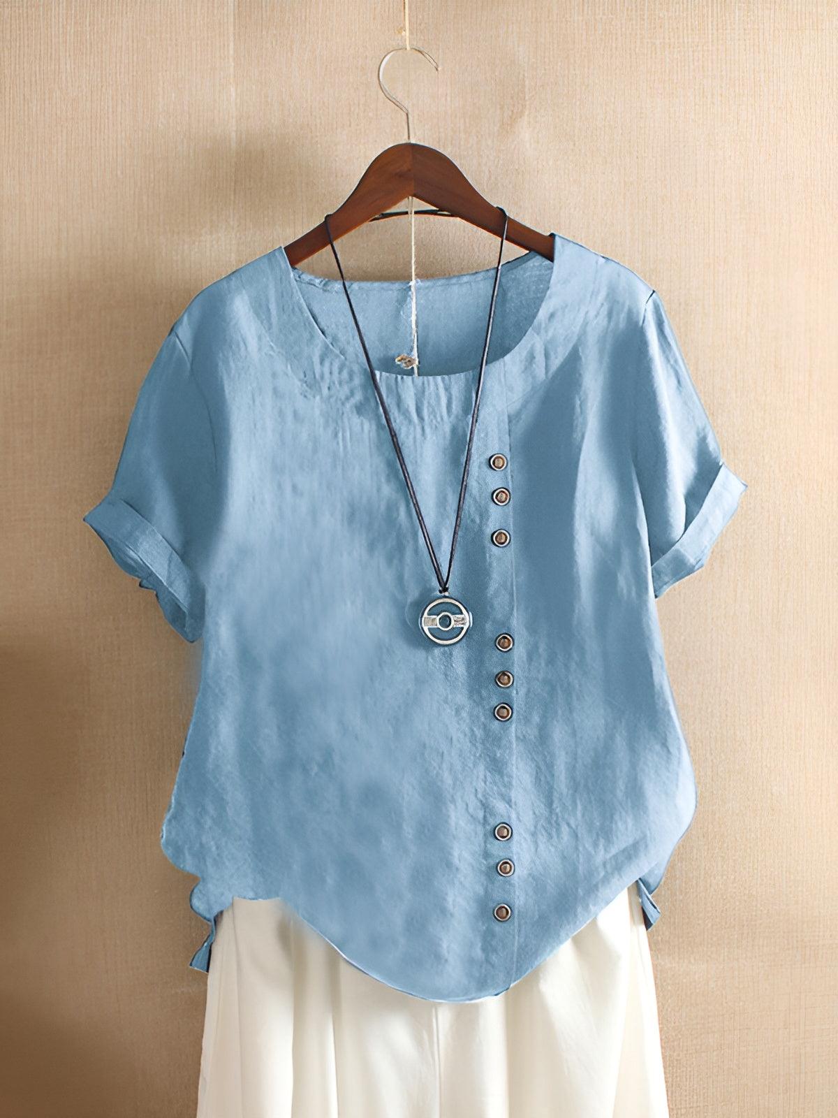 Blouse met korte mouwen - Lichtgewicht losvallende blouse met knoopsluiting voor dames-Boutique Moda