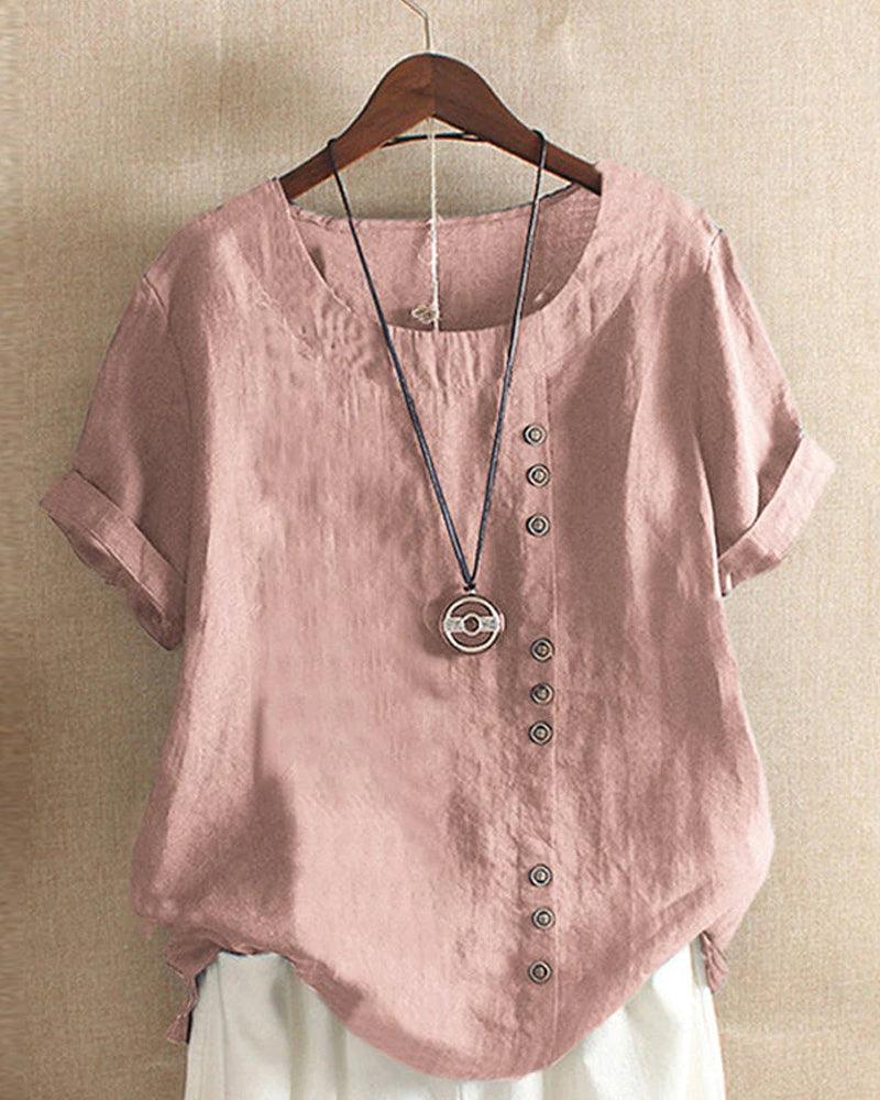 Blouse met korte mouwen - Lichtgewicht losvallende blouse met knoopsluiting voor dames-Boutique Moda