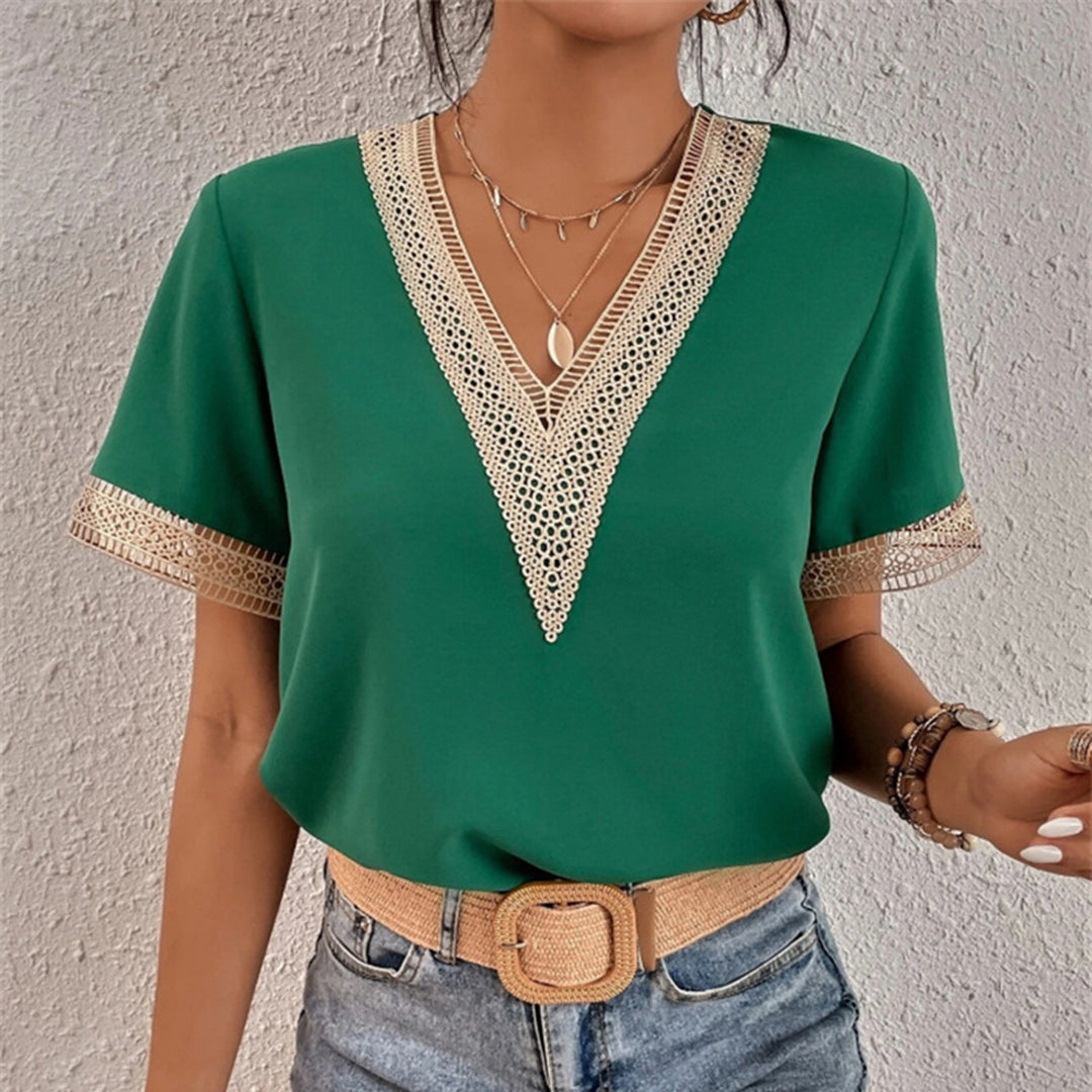 Blouse met korte mouwen | V-hals | Los model | Elegante blouse | Dameskleding-Boutique Moda