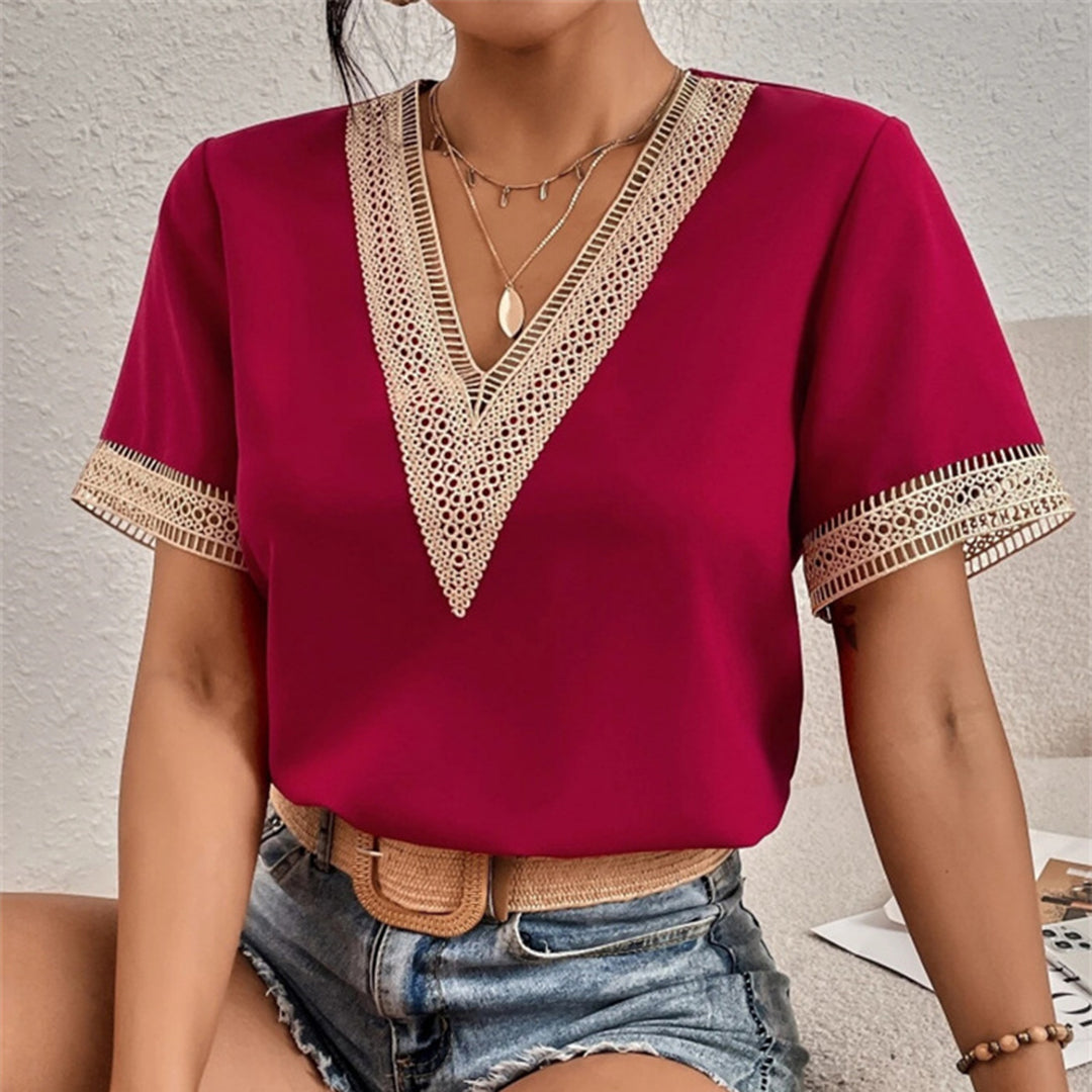 Blouse met korte mouwen | V-hals | Los model | Elegante blouse | Dameskleding-Boutique Moda