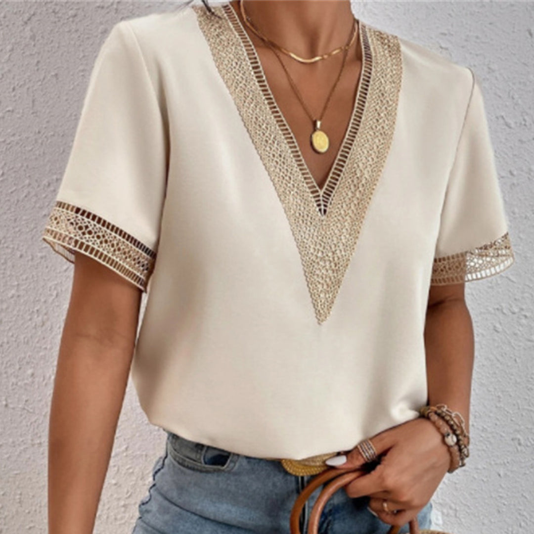 Blouse met korte mouwen | V-hals | Los model | Elegante blouse | Dameskleding-Boutique Moda