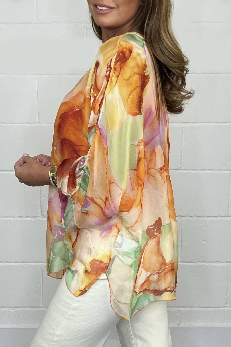 Blouse voor dames - Bedrukt - Los model - Doorschijnende blouse - Button-Up Blouse-Boutique Moda