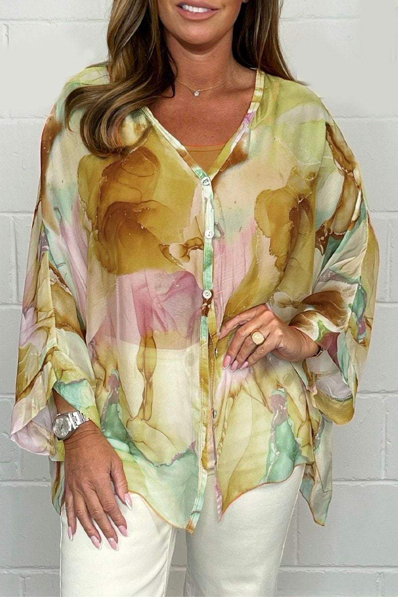 Blouse voor dames - Bedrukt - Los model - Doorschijnende blouse - Button-Up Blouse-Boutique Moda