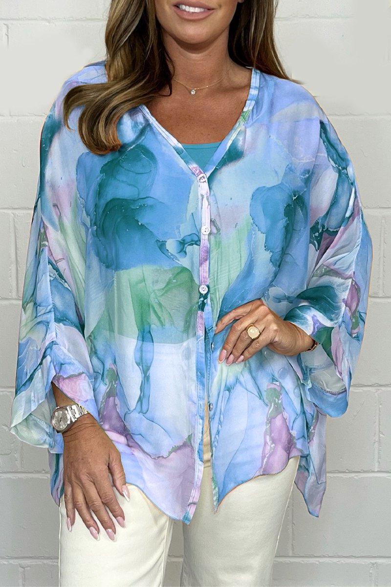Blouse voor dames - Bedrukt - Los model - Doorschijnende blouse - Button-Up Blouse-Boutique Moda