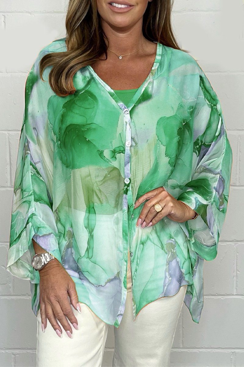 Blouse voor dames - Bedrukt - Los model - Doorschijnende blouse - Button-Up Blouse-Boutique Moda