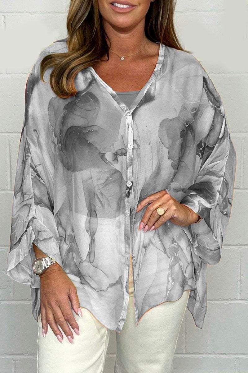 Blouse voor dames - Bedrukt - Los model - Doorschijnende blouse - Button-Up Blouse-Boutique Moda