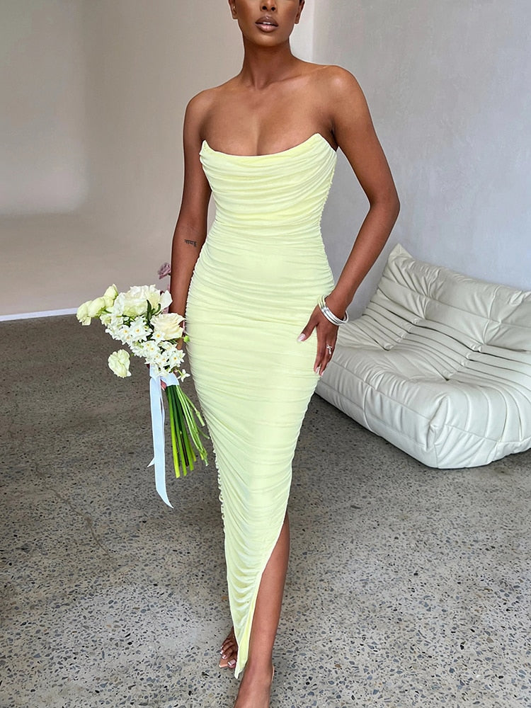Bodycon Jurk - Lang - Zijsplit - Strapless Jurk - Zomerjurk-Boutique Moda