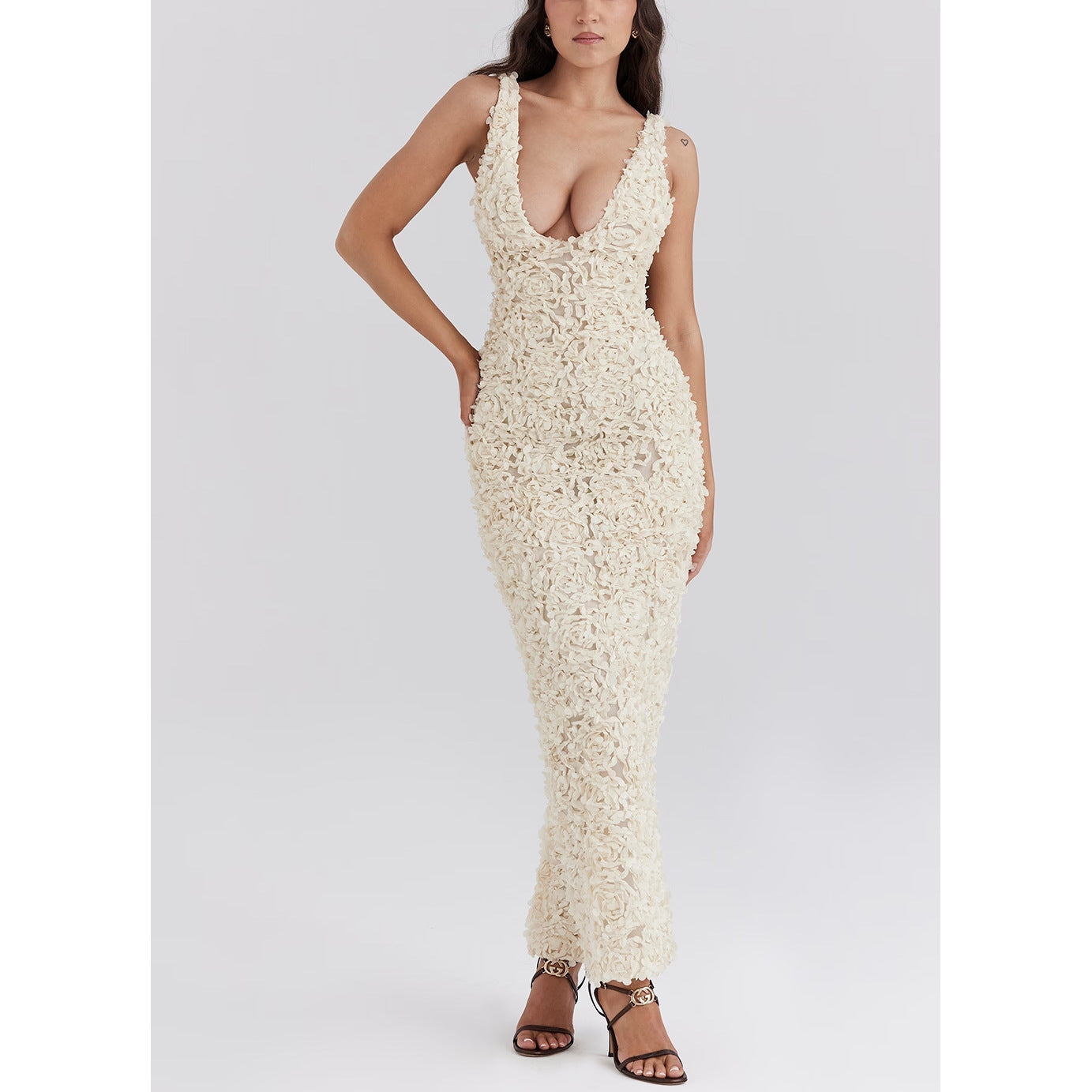 Bodycon Jurk - Mouwloze Witte V-Hals Cocktail Maxi Jurk-Boutique Moda