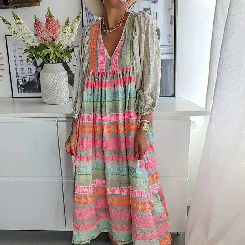 Boho Jurk - Lange Mouw - Losjes Fit - Maxi Jurk - Zomerjurk-Boutique Moda