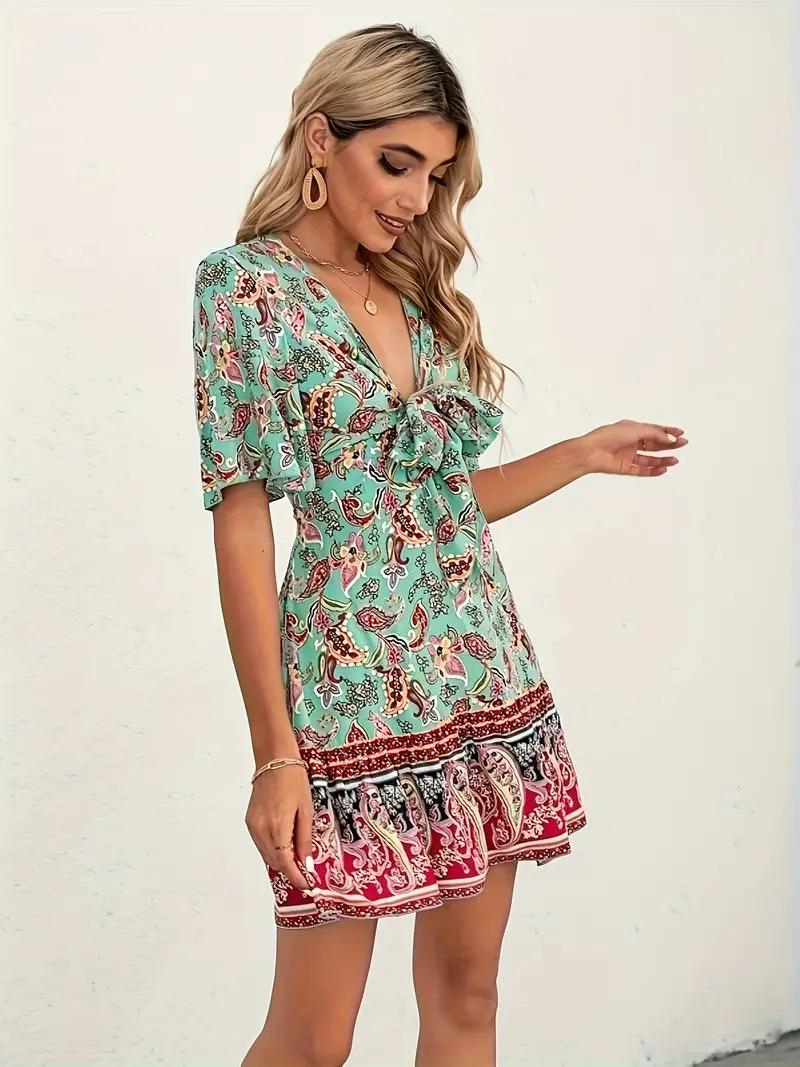 Boho Jurk - Paisleyprint - Korte Mouw - Mini-Jurk - Zomerjurk-Boutique Moda