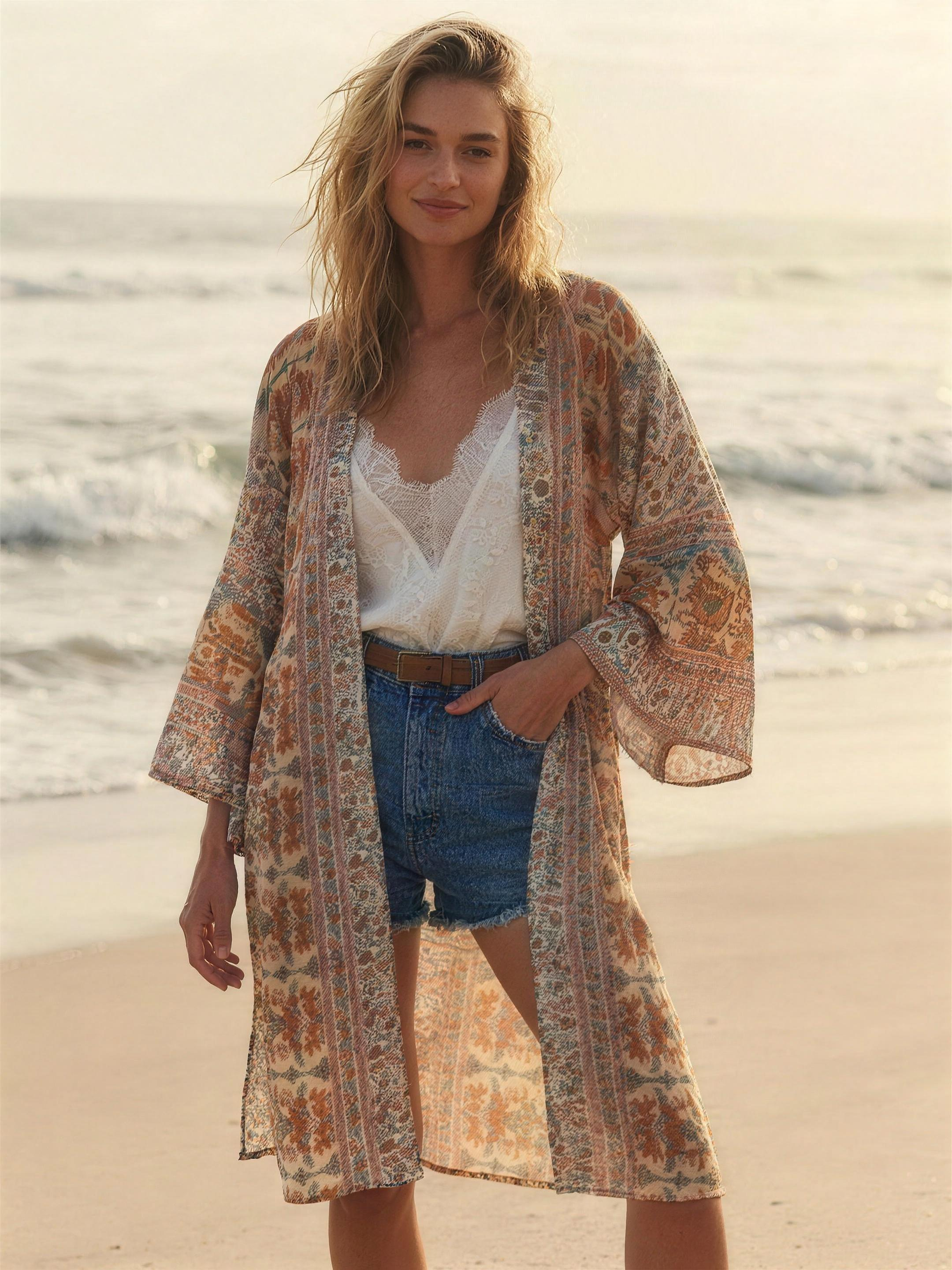 Boho Kimono | Dames | Lang | Bloemenprint | Strand Cover-up-Boutique Moda
