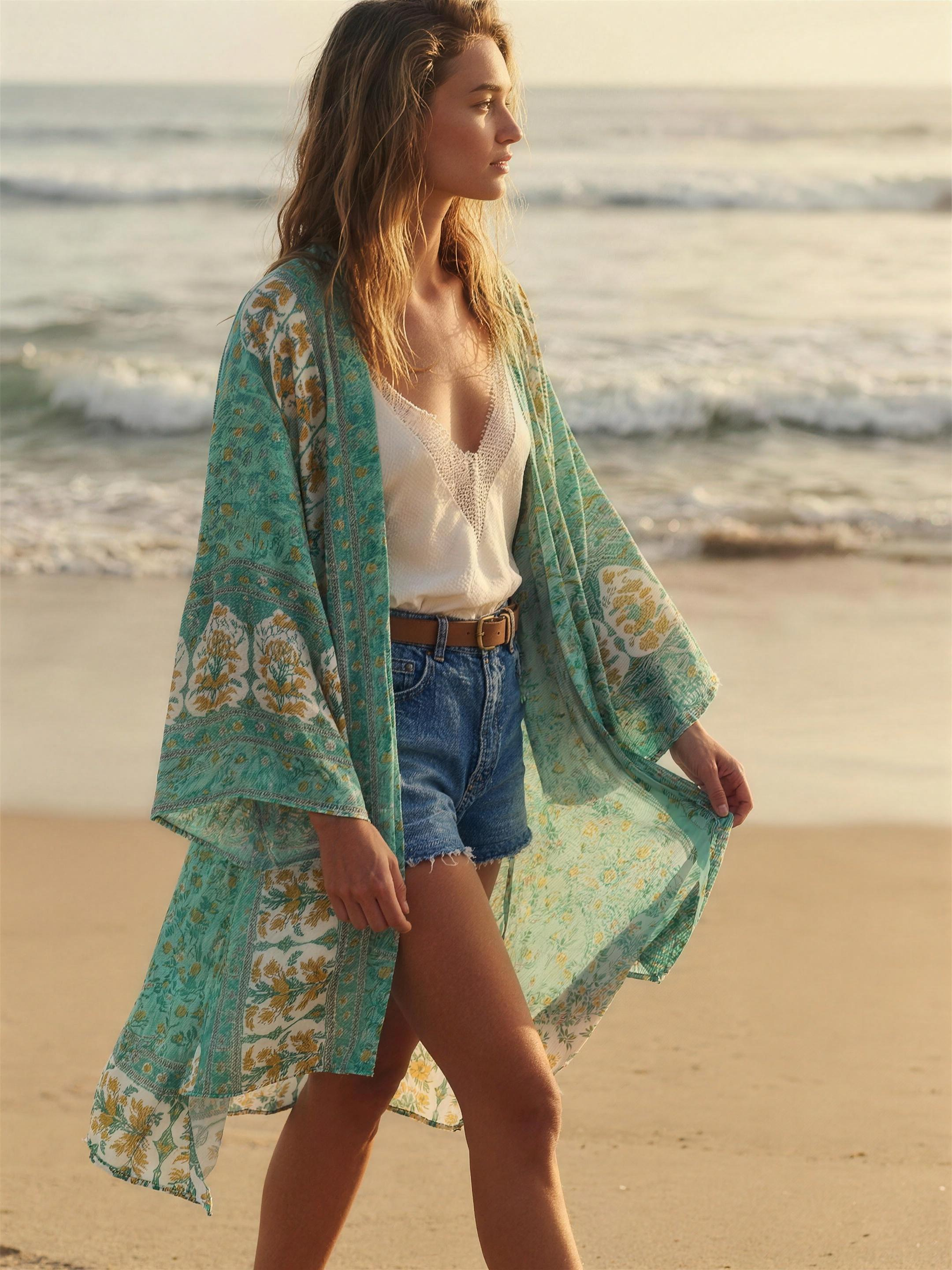 Boho Kimono | Dames | Lang | Bloemenprint | Strand Cover-up-Boutique Moda