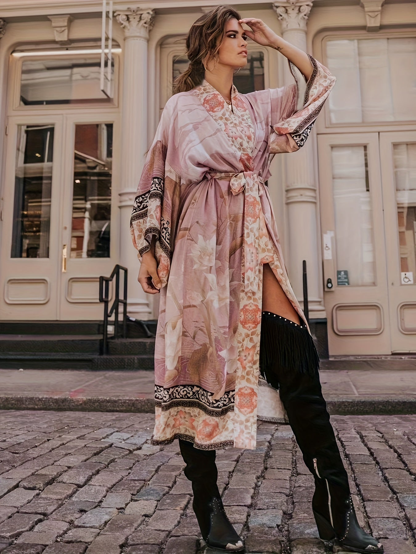 Boho kimono - lange dameskimono strandcover-up met ceintuur-Boutique Moda