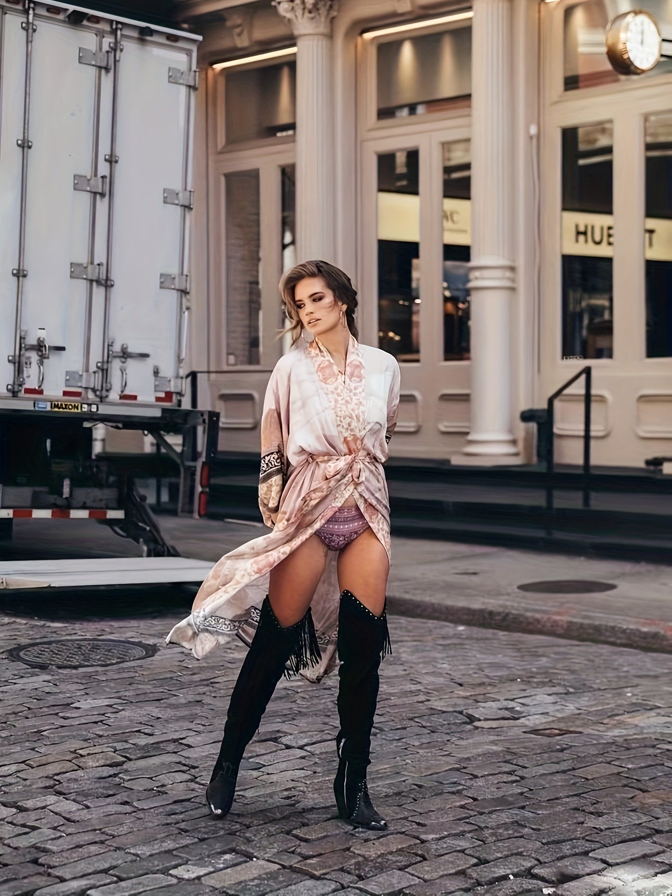 Boho kimono - lange dameskimono strandcover-up met ceintuur-Boutique Moda