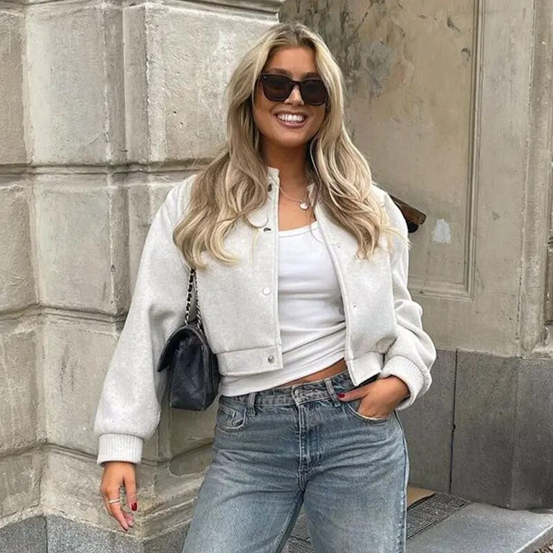 Bomberjack - Dames Casual Button-Up Cropped Jacket-Boutique Moda