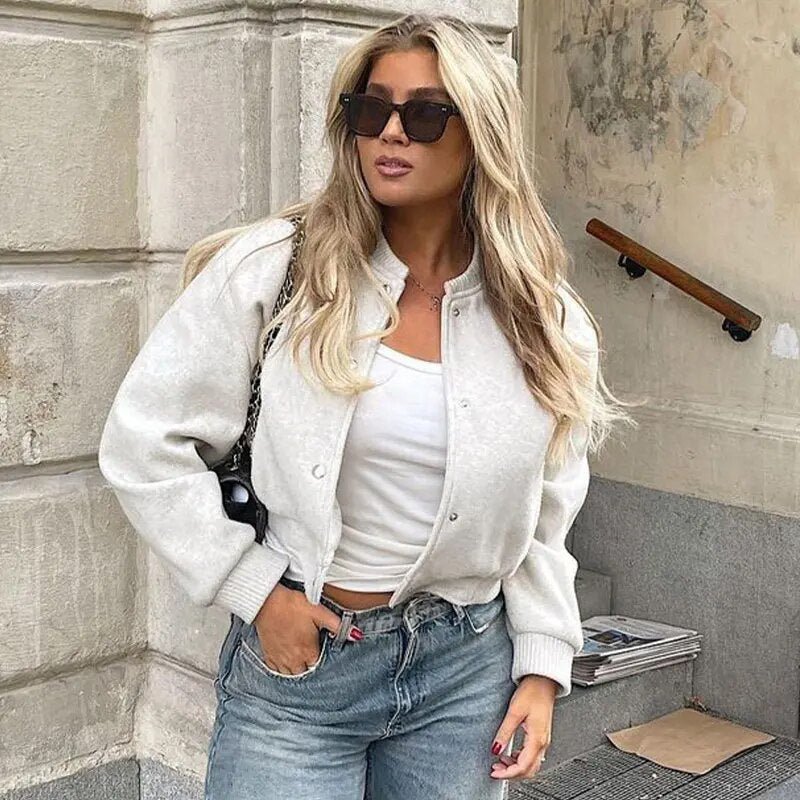 Bomberjack - Dames Casual Button-Up Cropped Jacket-Boutique Moda