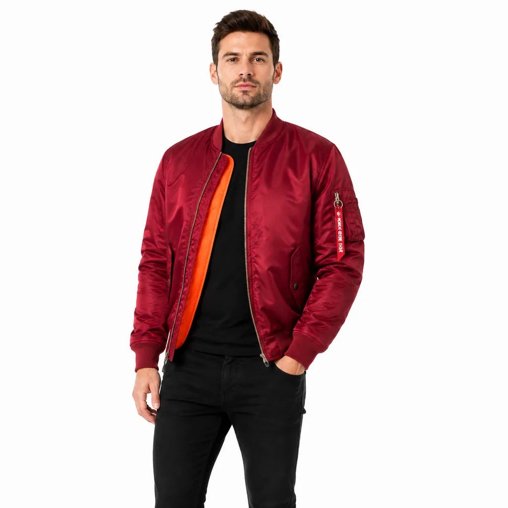 Bomberjack heren wijnrood met oranje voering - Boutique Moda
