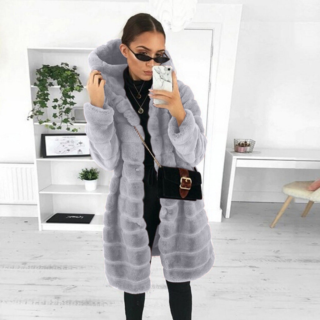 Bontjas met capuchon | Halflang | Faux pluizige jas | Vrouwen Winterjas-Boutique Moda