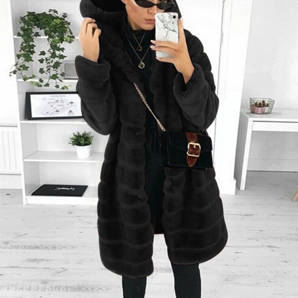 Bontjas met capuchon | Halflang | Faux pluizige jas | Vrouwen Winterjas-Boutique Moda
