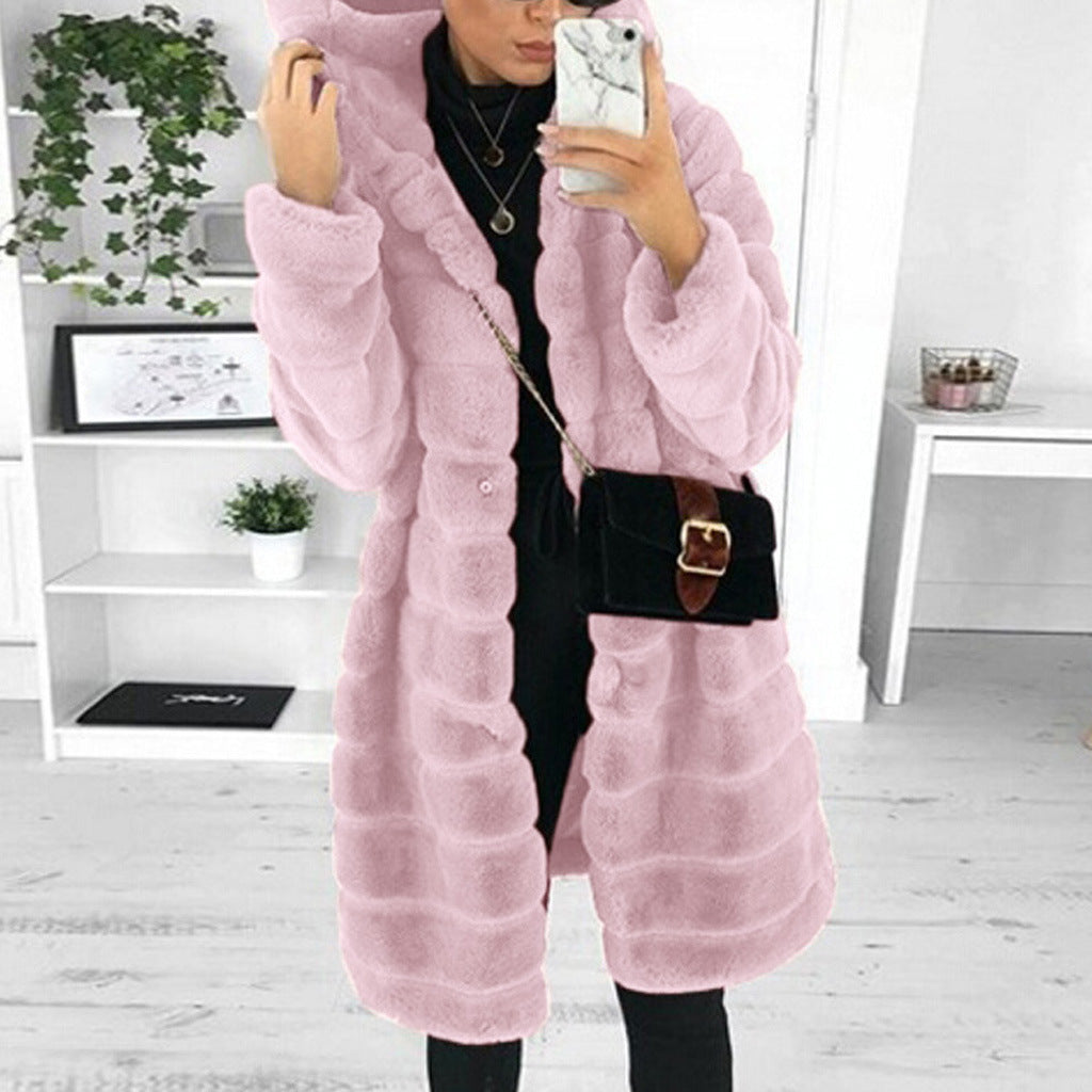 Bontjas met capuchon | Halflang | Faux pluizige jas | Vrouwen Winterjas-Boutique Moda